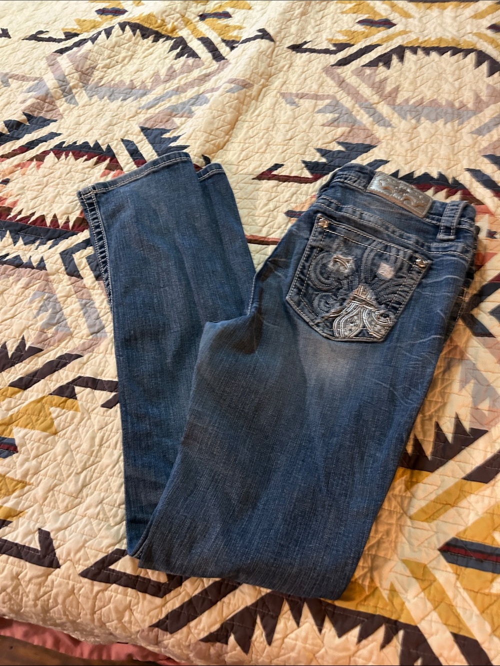 Miss Me Dark Blue Straight Leg Jeans with Embroidered Back Pockets